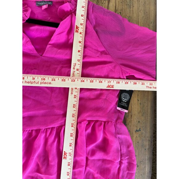 NWT Vince Camuto Womens Pink Long Sleeve Tiered Ruffle Dress Small 100% Polyeste - Picture 7 of 8
